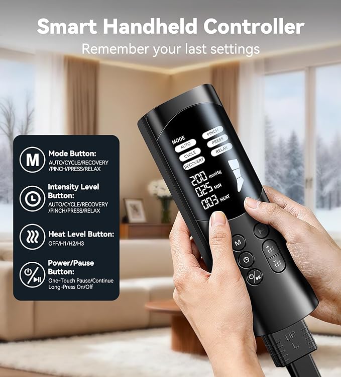 Leg Massager with Heat Foot and Calf Air Compression Massager with 6 Modes &amp 9 Intensities 3-Level Heating LED Display Timer Zipper Design Home Relaxation for Tired Feet &amp CalvesBlack