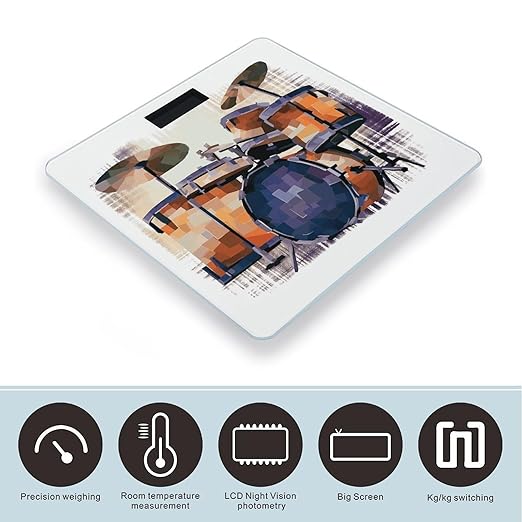 Jazz Drum Bathroom Scale Large LCD Backlight Display Digital Scale Rounded Corners Body Scales Automatic Power On/Off Bathroom Scales for Home Bedrooms
