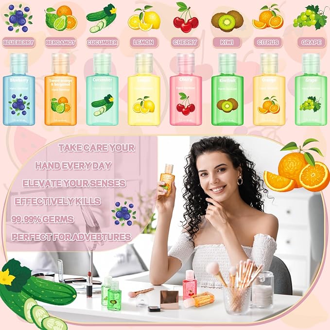 Frienda 24 Pcs Fruity Scented Mini Hand Sanitizers Bulk 1 Fl oz Travel Size Hand Sanitizer Assorted Fruity Scents Employee Appreciation Gifts for Coworker Staff Teacher Nurse Office Thank You Gifts