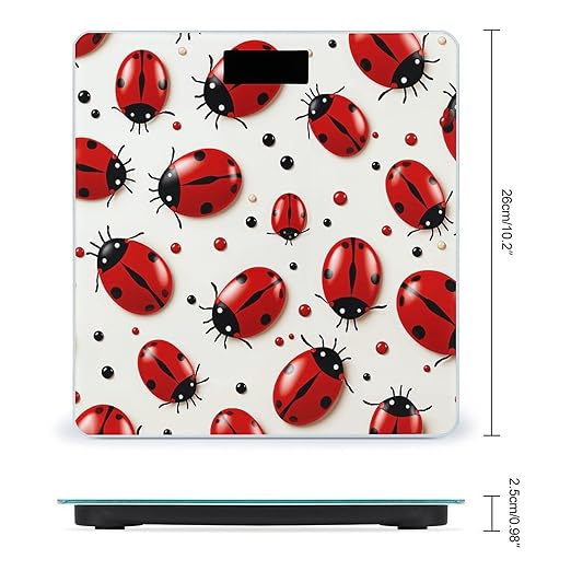 Red Ladybug Bathroom Scale Large LCD Backlight Display Digital Scale Rounded Corners Body Scales Automatic Power On/Off Bathroom Scales for Home Bedrooms