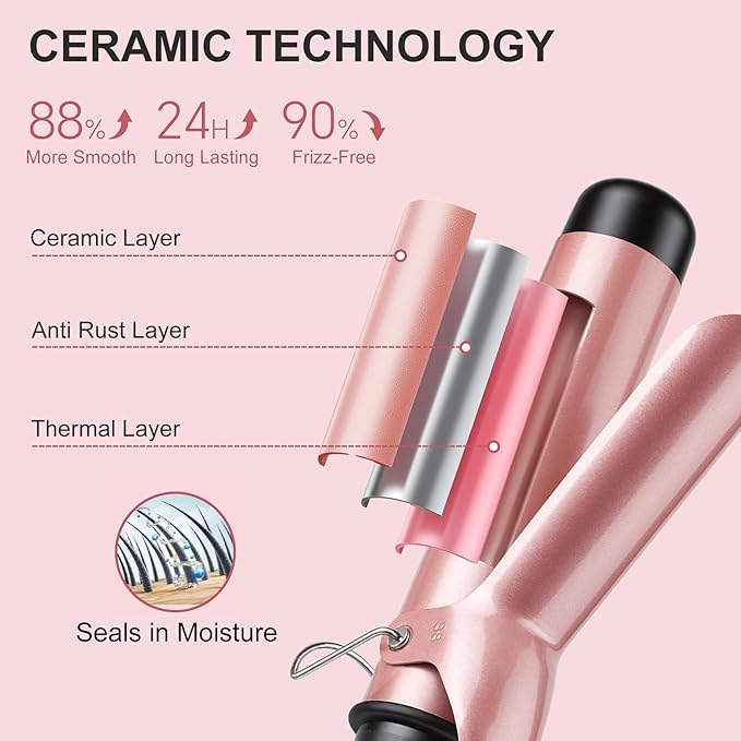 Curling Iron 1 1/2 Inch Large Barrel Professional 1.5 Inch Curling Wand for Long Hair Ceramic Hair Curler with LCD Display Dual Voltage Travel Styler 30s Heat Up &amp Auto Shut Off
