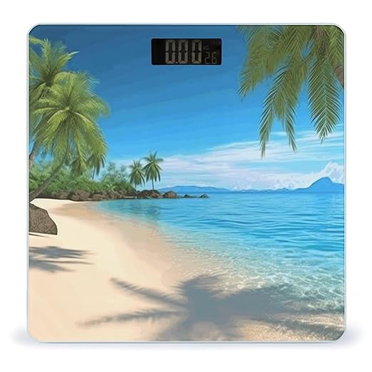 Hawaiian Beach with Palm Trees Scale for Body Weight High Precision Digital Weight Scales with LCD Display Anti-Slip Sturdy Slim Tempered Glass Bathroom Scale for Home Use