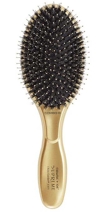 Olivia Garden Ceramic + Ion Supreme Styler Cushion Paddle Brush - Boar &amp Ionic for Shine Frizz Control &amp Smoother Hair