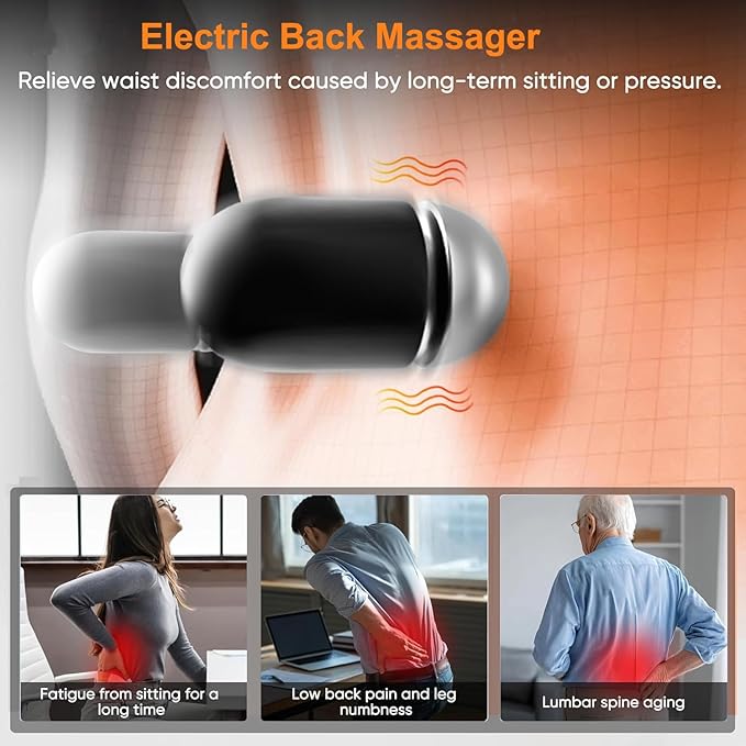 3 in 1 Back Massager Electric Lumbar Support Pillow Heat Vibration Massage Lower Back Spine Decompression Device Light Gray