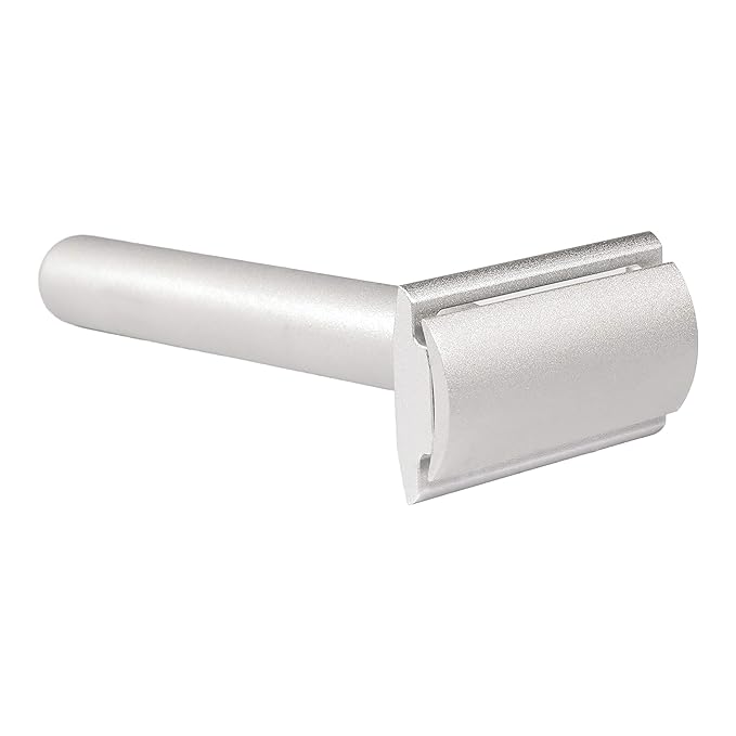 Aluminum Double Edge Safety Razor - Raw Silver | Three Piece Double Edge Safety Razor