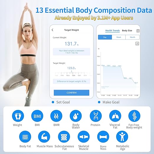 Vitafit 550lb Smart Bathroom Scale for Body Weight High Precision in 0.1lb Assured by Weight Scale Professional Factory Since 2001 App Sync 13 Body Composition with BMI and Body Fat Black