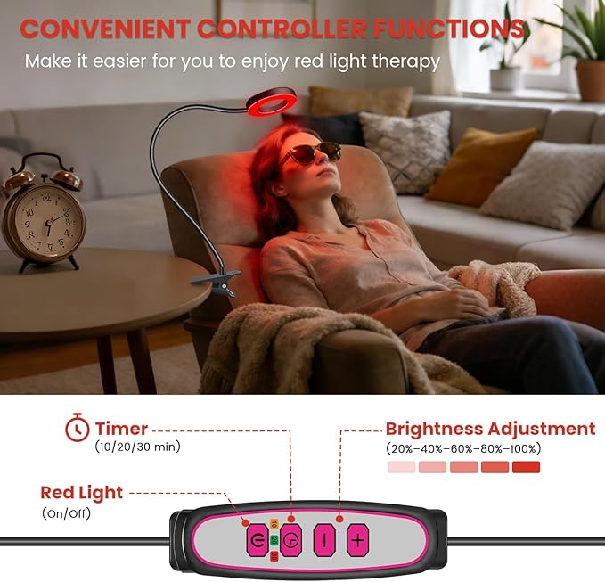 Aumtrly Red Light Therapy for Face and Body Use 660nm Red and 850nm Near Infrared Red Light Therapy Lamp with Clip and Angle Adjustable Small and Portable Suitable for Home or Travel Use Black