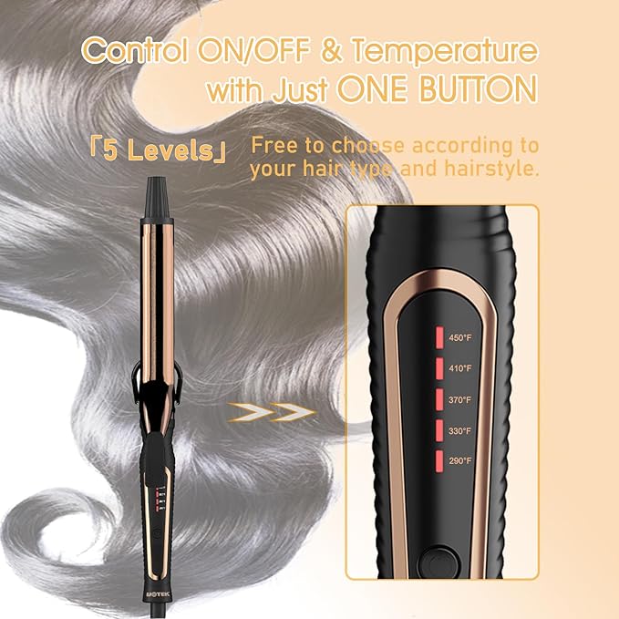 UOTEK Curling Iron 1 Inch Long Barrel Curling Iron Ceramic Wand Curler up to 450°F Curling Iron for Long Hair Small Waves Dual Voltage for Home &amp Travel