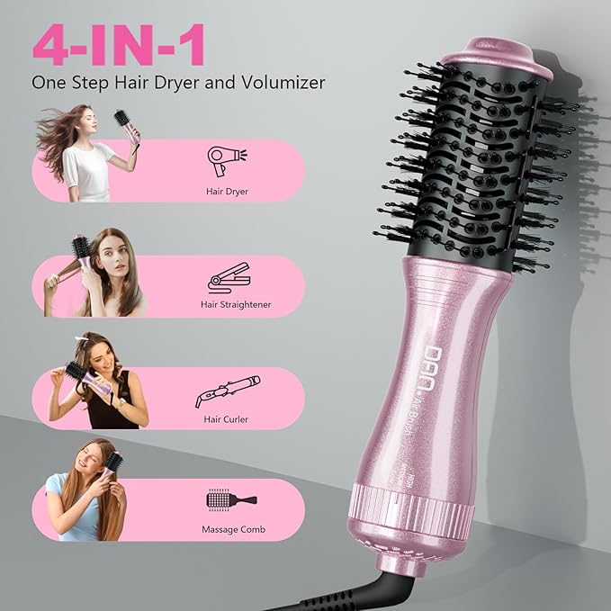 DAN Dual Voltage Hair Dryer Brush2 inch Blow Dryer Brush110V-120V/220V-240V Automatic Dual VoltagesmallBrush Hair dryers with Multifunctional Conversion Plugfor European and Travel Use
