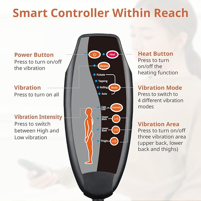 Upgraded Length Back Massager with Heat10 Vibration Massage Seat Cushion for HomeHeated Seat Cover Cushion for Pain Relief