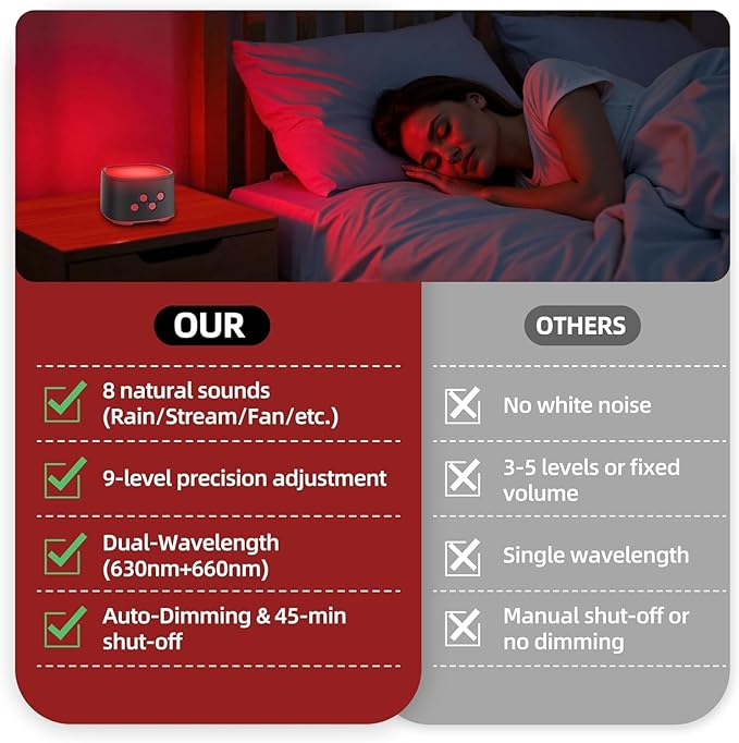2-in-1 Red Light for Sleep with White Noise Red Light Relaxation Lamp Ideal for Bedroom Meditation Naps Yoga and Travel