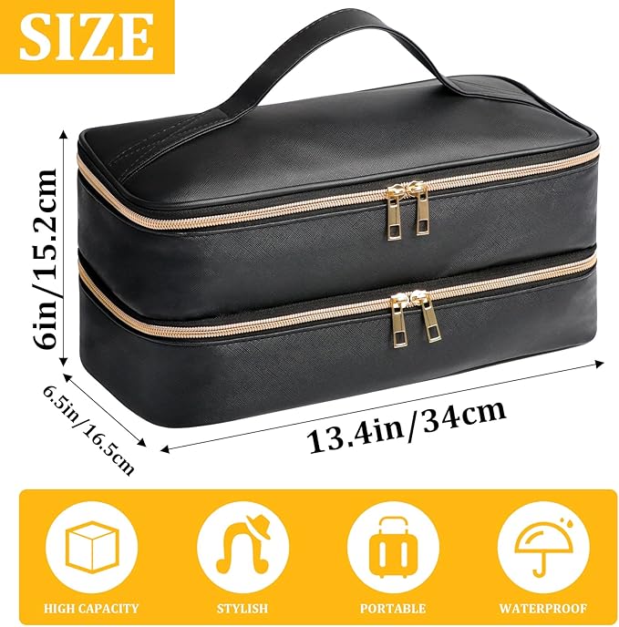 Travel Carrying Case for Shark Flex Style Double Layer Storage Case for Shark SpeedStyle Hair Dryer Attachments Waterproof PU Leather Organizer Bag for Shark Flexstyle Airwrap Styler (Black)