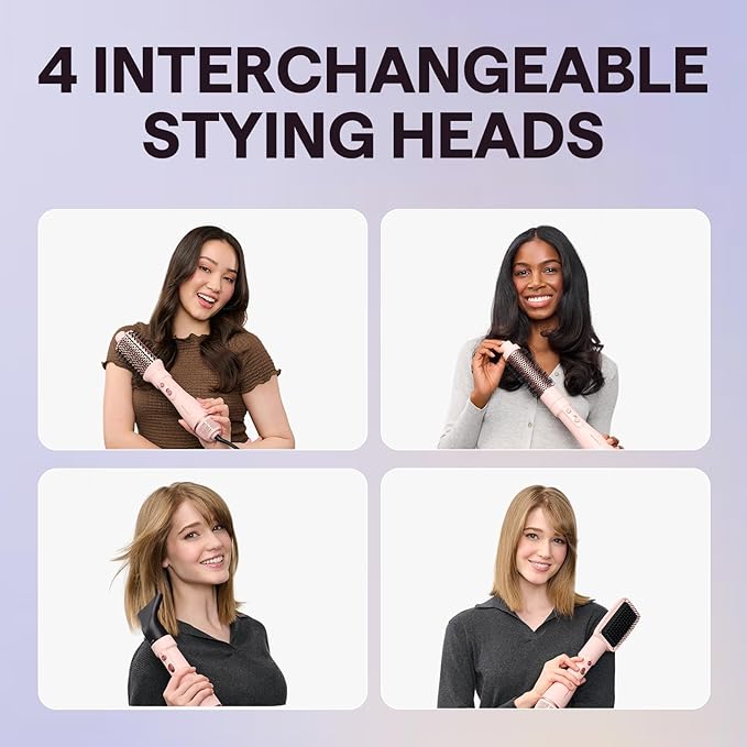 Wavytalk Hair Dryer Brush Set Air Sculpt 4-in-1 Hot Air Brush Set Multi Hair Styler for Salon Blowouts Smooth Curls Volumizing and Straightening Sleek and Less Frizz Pink