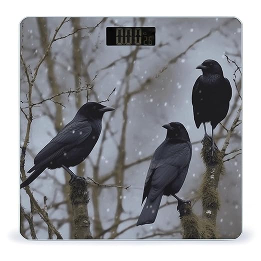 Black Crow Birds Scale for Body Weight Safe Rounded Corners Tempered Glass Digital Bathroom Scale LED Display 400lb Capacity Weight Scales with High Precision Sensors
