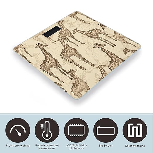 Hand Drawn Giraffes Scale for Body Weight Precision Bathroom Weighing Scales with Back Lit LCD Display Sturdy Tempered Glass Body Weight Scales Digital Bathroom Scale 400lb