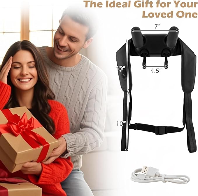 COSTWAY Neck Shoulder Massager 4D Deep Tissue Kneading Shiatsu Machine with 2 Heat Levels for Pain Relief Portable Cordless Neck Back Leg Massager Pillow Gift for Family Women Men Black