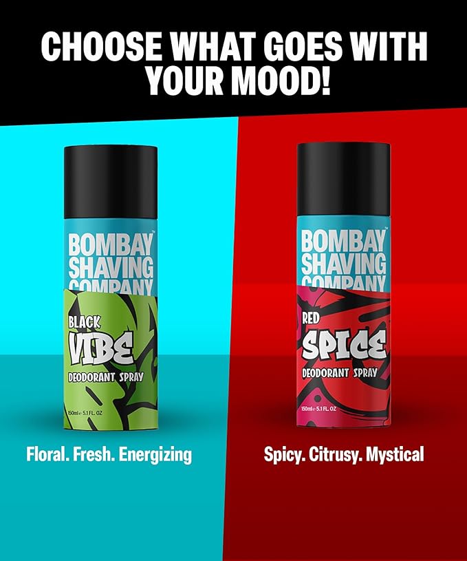 Bombay Shaving Company Body Spray for Men 150ml each (Pack of 2) - Red Spice and Black Vibe (Packaging may vary) 150 ml (Pack of 2)
