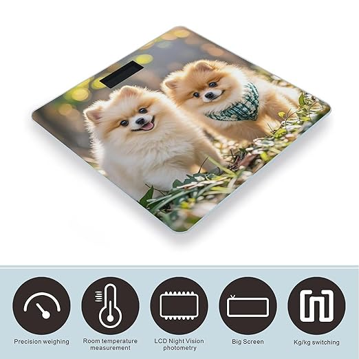 Pomeranians Puppies Scale for Body Weight Digital Bathroom Scale Toughened Glass High Precision Scales for Body Weight with Large LCD Backlight Display Weight Scales