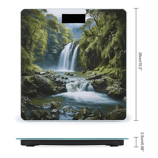 Waterfall Landscape Painting Scale with LCD Easy-to-Read Anti-Slip Weight Digital Bathroom Scale Precision Weighing Scales Sturdy Tempered Glass Body Weight Scales for Daily Use
