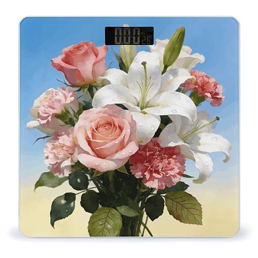 Bright Light Flower Charm Weight ScaleClear LED Display Bathroom Digital Weighing ScaleTempered Glass Digital Bathroom Scale for Body Weight Capacity Up to 400 Lbs