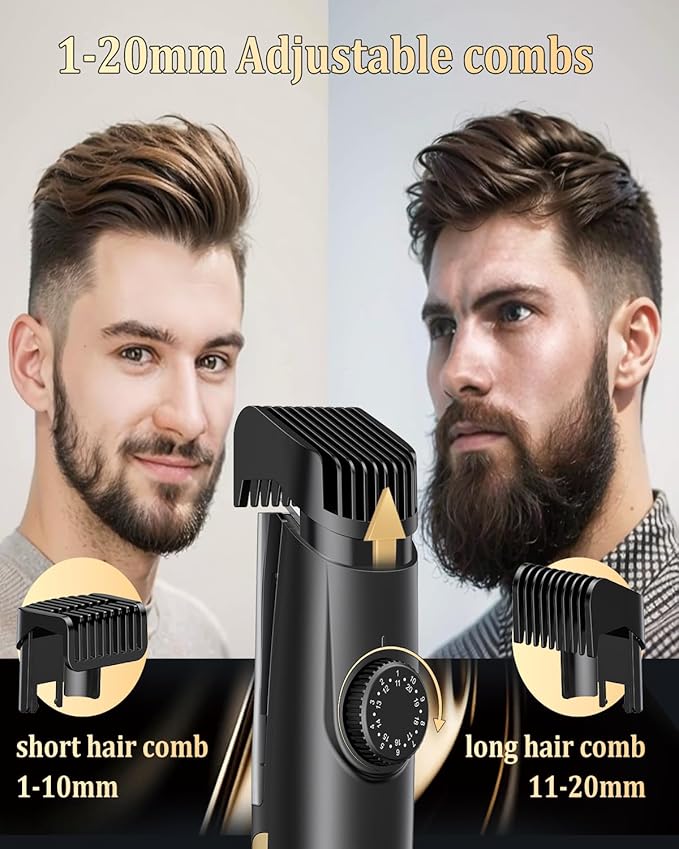 Beard Trimmer for Men Auto-Vaccum Rechargeable Electric Men Beard Trimmers with 2 Combs 1-20mm Adjustable Length Dial Waterproof Cordless Mustache Trimmer for Face Stubble