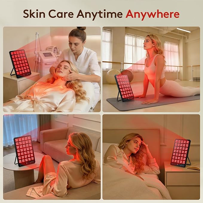 Red Light Therapy for Face Body: 660nm &amp 850nm Cordless Red Light Therapy Panel with Adjustable Stand - Red Infrared Light Panel with 3 Brightness Levels &amp Auto Off