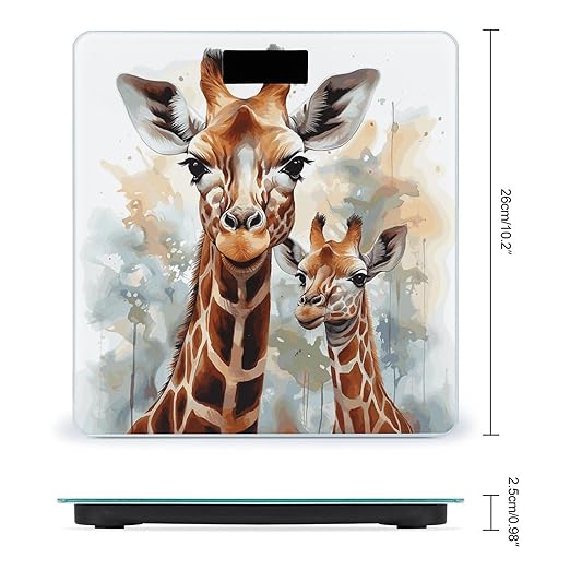 Digital Bathroom Scale for Body Weight Scale with Bright LCD Display High Accuracy Step-On Technology Auto On/Off Watercolor Deer Giraffe Digital Scales 400 Lbs /180kg