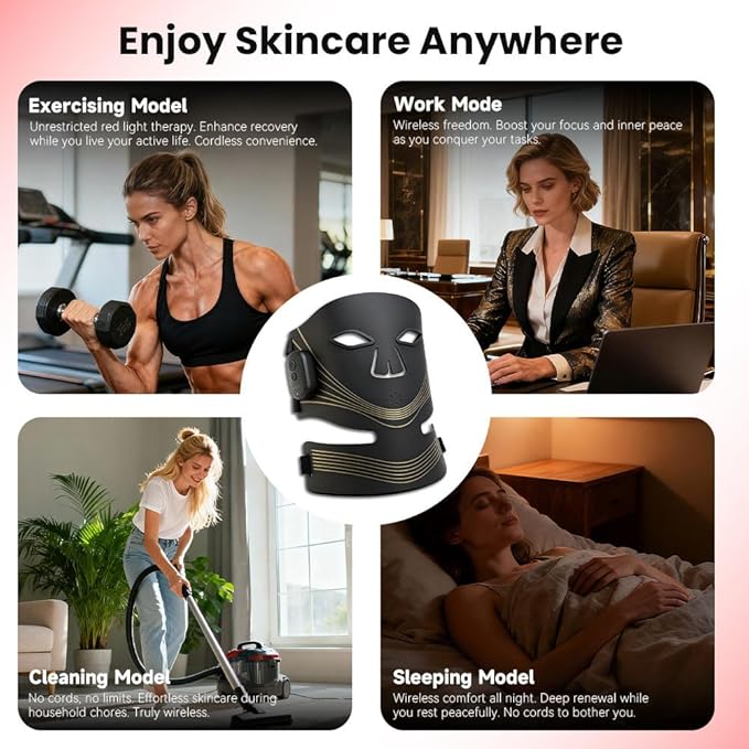 Red Light Therapy Face and Neck Mask - FDA 510 (k) Cleared (K253054) LED Facial Mask for Beauty and Skin Glow | 3 Light Modes Soft Silicone Rechargeable