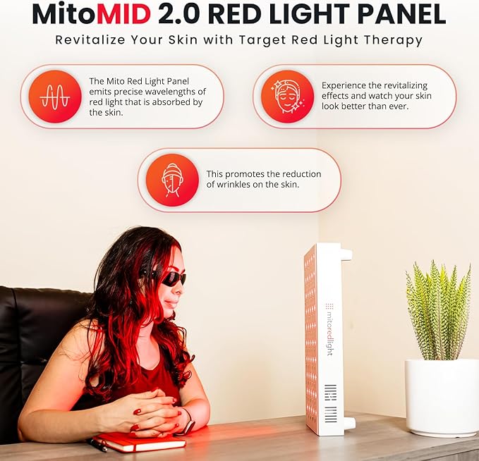 Mito Red Light – MitoMID 2.0 Red Light Panel – Red Light Therapy for Face and Neck – Red Light &amp Near Infrared Red Light Therapy – At-Home Red Light Therapy for Body