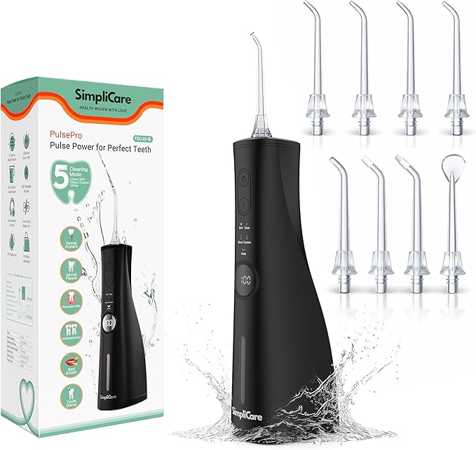 Cordless Water Flosser Oral Irrigator – 10–150 PSI Adjustable Pressure | 5 Cleaning Modes | 10 oz. Tank | IPX7 Waterproof | 8 Jet Tips for Teeth Braces &amp Gums | USB-C Rechargeable (F5039B)