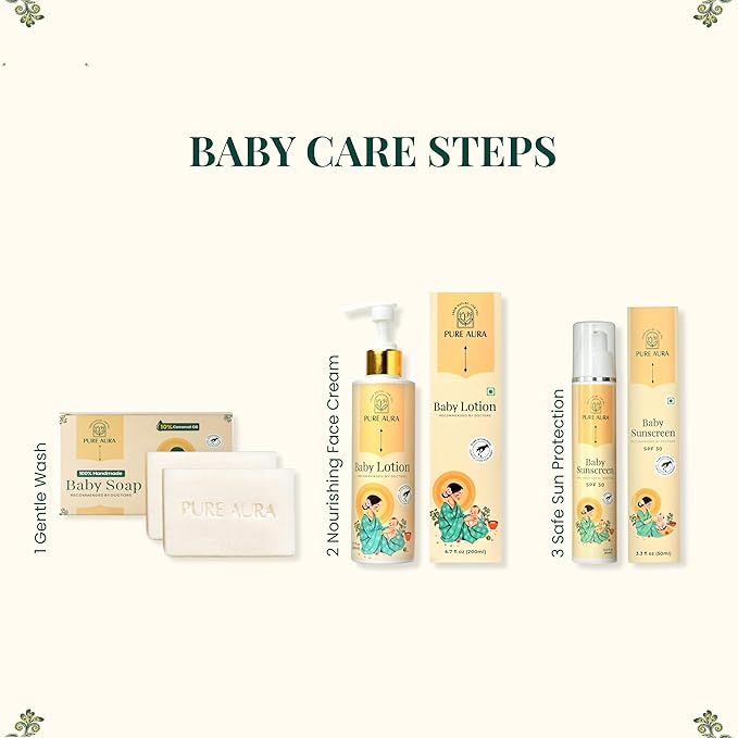 Pure Aura Baby Sunscreen 50 gm | SPF 30 Kids Sunscreen | 100% Mineral &amp Ayurvedic | Chemical-Free | Outdoor Safe | Sensitive Skin Friendly | Doctors Recommended | 6M to 8 Yrs