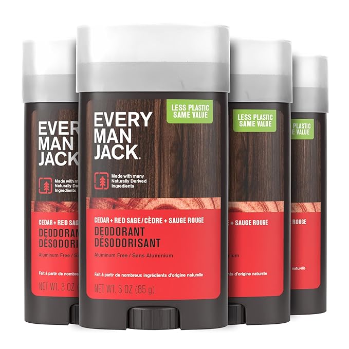 Every Man Jack Cedar &amp Red Sage Men’s Deodorant - Stay Fresh with Aluminum Free Deodorant For all Skin Types - Odor Crushing Long Lasting with Naturally Derived Ingredients - 3 oz - 4 Pack