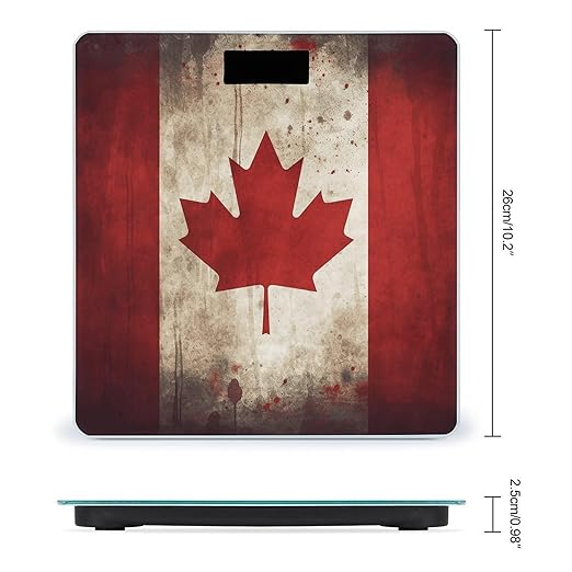 Digital Bathroom Scale for Body Weight Scale with Bright LCD Display High Accuracy Step-On Technology Auto On/Off Retro Canada Flag Digital Scales 400 Lbs /180kg