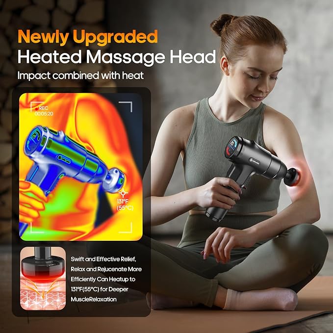 AERLANG Massage Gun with Heat Deep Tissue Back Massager Neck Massager for Pain ReliefMuscle Percussion Massage Gun Birthday Gifts for Men Women Dad him Handheld Message Gun with 7Heads&ampSilent