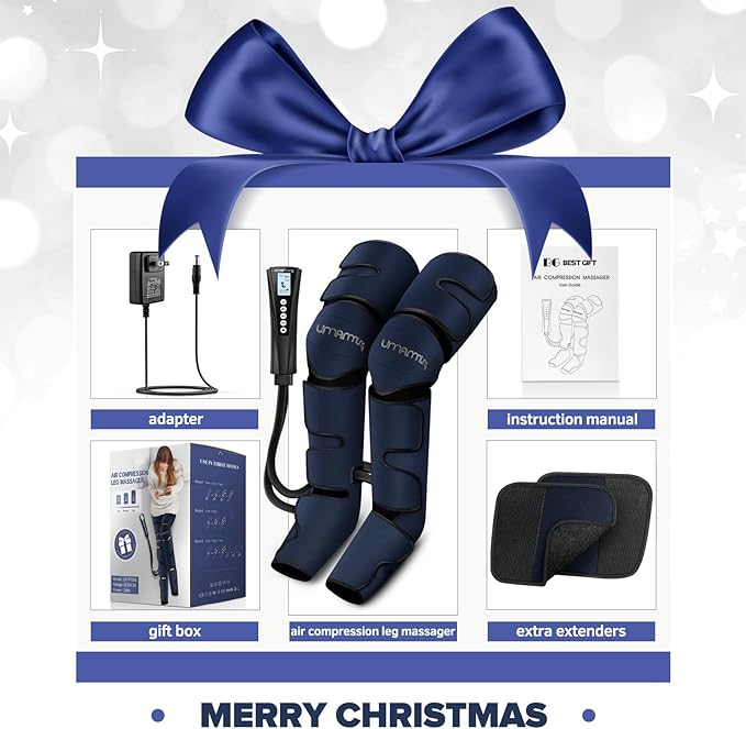 Air Compression Leg Massager with Heat - Ideal Christmas Mother's Day and Father's Day Gifts for Men Women Dad Mom - Relieves Foot and Knee Pain Eases Varicose Veins Cramps Swelling and Edema