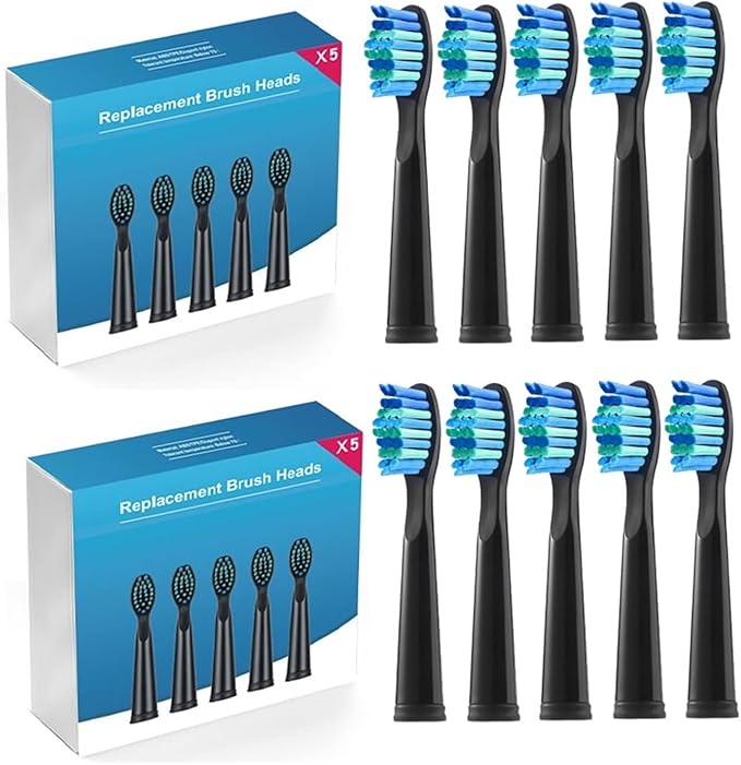 Replacement Electric Toothbrush Head Bristle Brush Refill Compatible for Fairywill Refills FW-D1/FW-D3/FW-D7(10 PCS BK)