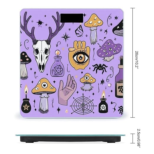 Men's Smart Scale for Body Weight Digital Bathroom Weighing Scale Automatic Switch Energy Saving Scale Witch Witchcraft Goth Skull Mushroom