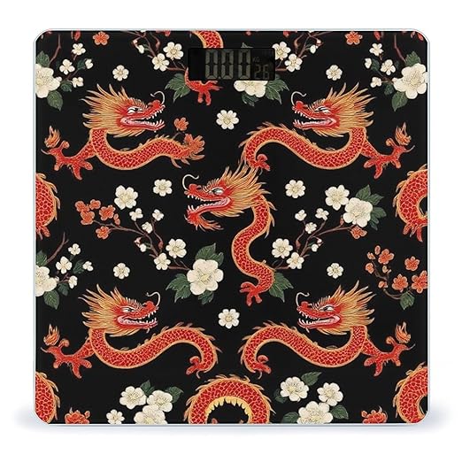 Men's Smart Scale for Body Weight Digital Bathroom Weighing Scale Automatic Switch Energy Saving Scale Japanese Chinese Dragon Flower Black Floral
