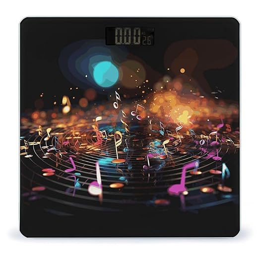 Colorful Music Notes Bathroom Scale for Body Weight Bathroom Digital Electronic Weighing Scale with Back Lit LED Display Sturdy Tempered Glass Weight Watchers Scales 400lb