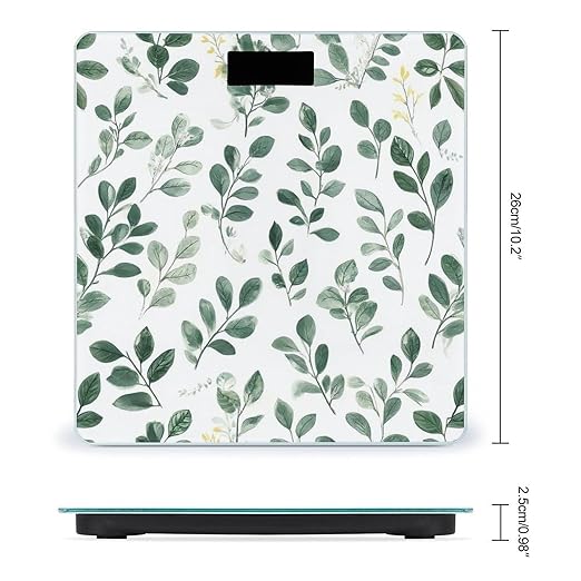 Smart Scale for Body Weight Digital Bathroom Weighing Scale Energy Saving Scale Watercolor Sage Green Leaf