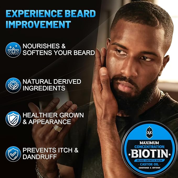 Beard Balm Maximum Concentration Biotin with Castor Oil and Argan &amp Jojoba Oils Promotes Beard Growth Styles Strengthens &amp Softens Beards &amp Mustaches 2 OunceCedar