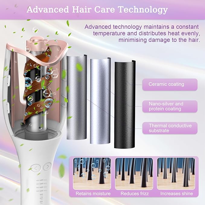 Automatic Rotating Curling Iron Automatic Hair Curler 4 Temperature Settings for All Hair Types 3 Heating Durations for Diverse Styles 1 Inch Beach Waves Curling Wand