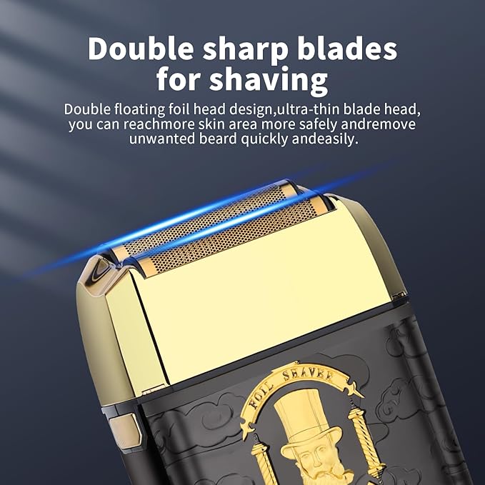 HIENA PRO Professional Foil Shaver for Men Double Electric Foil Trimmer Cordless Bald Head Precision Trimmer Electric Razor Rechargeable with USB Gifts for Men (BGGM)