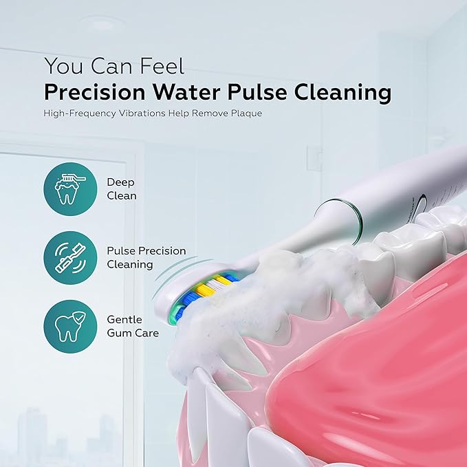 Water Flosser Oral Irrigator &amp Electric Toothbrush Combo – 20 oz Dental Cleaner 10 Adjustable Pressure Levels for Teeth/Braces 6 Jet Tips 2 Brush Heads Quiet BPA-Free