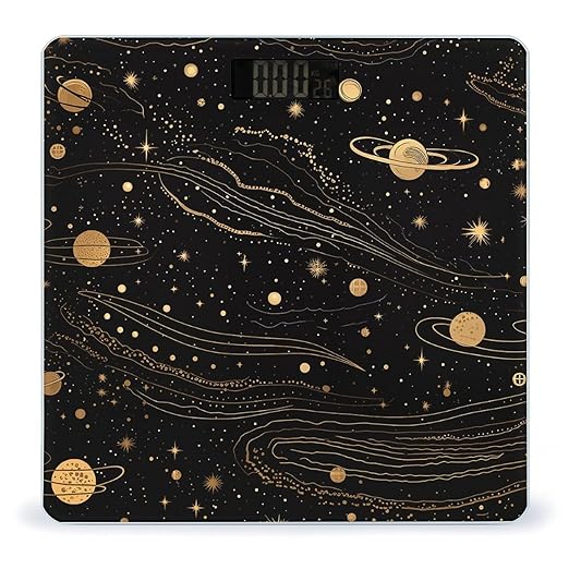 Gold and Silver Space Themed Bathroom Scale Rounded Smart Scale for Body Weight Automatic Power On/Off Weight Scales Accurate Bathroom Digital Scales for Pet Home Bedroom Kitchen