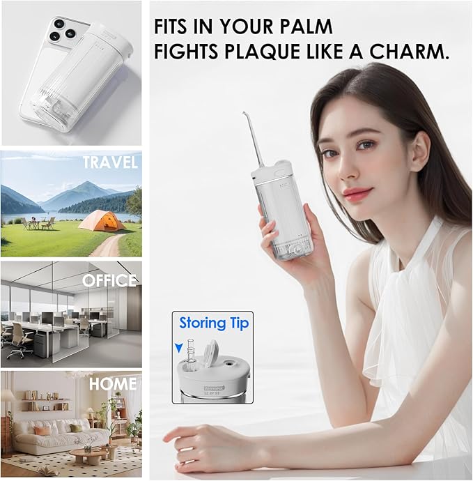 Portable Eco-Friendly Water Flosser 225ML Long-Lasting Endurance Travel Oral Irrigator for Gum Care/Implants/Braces (White)
