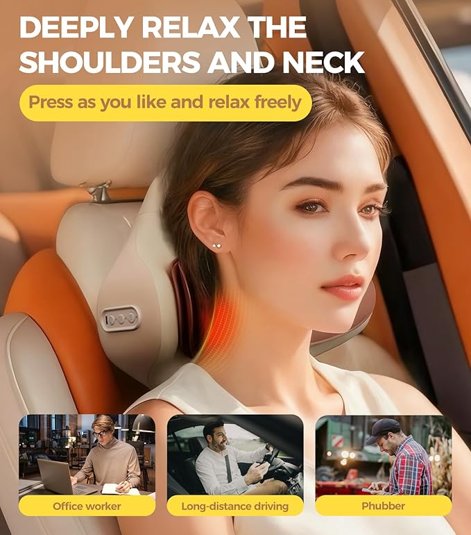 3-in-1 Heated Neck Traction Massage Pillow Neck Massager for Pain Relief deep Tissue