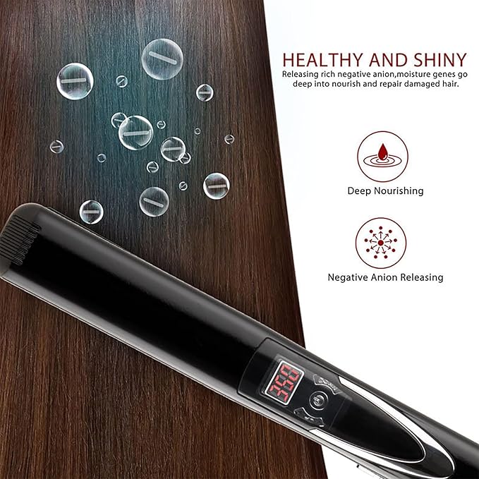 Protable Hair Straightener 2 in 1 Hair Care Flat Iron with LED Display Screen and Vibrating Function Adjustable Temperature Range and 30s Fast Heating Auto Shut-Off and Easy to Use for Home