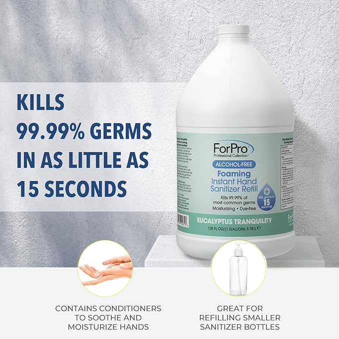 ForPro Alcohol-Free Foaming Instant Hand Sanitizer Moisturizing Dye-Free Formula Eucalyptus Tranquility Scent 1 Gallon (128 fl oz) Refill