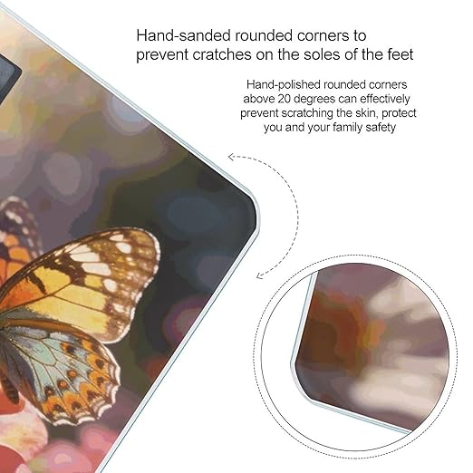 Butterflies and Flowers Weight ScaleClear LED Display Bathroom Digital Weighing ScaleTempered Glass Digital Bathroom Scale for Body Weight Capacity Up to 400 Lbs
